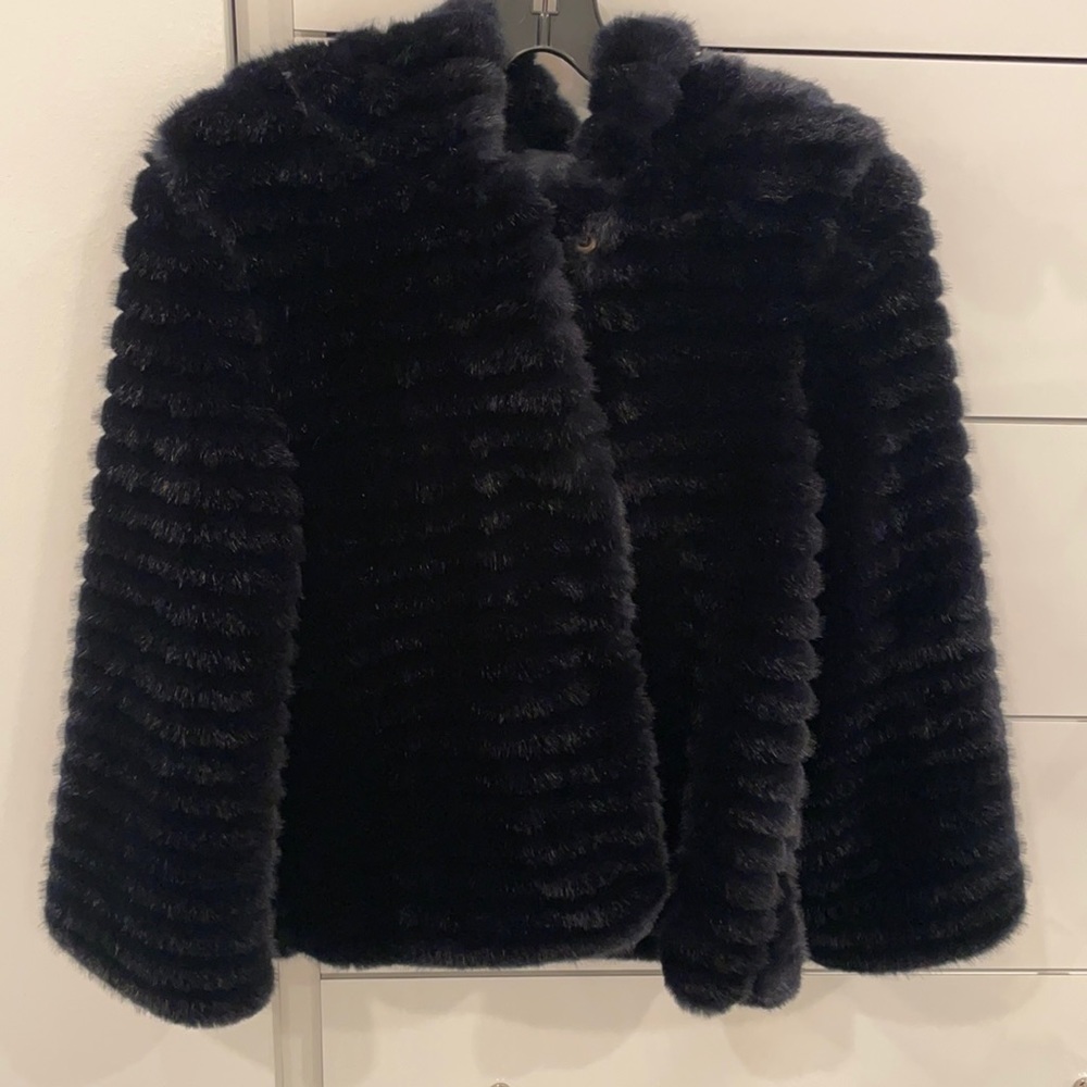Johanna Paris navy faux fur jacket